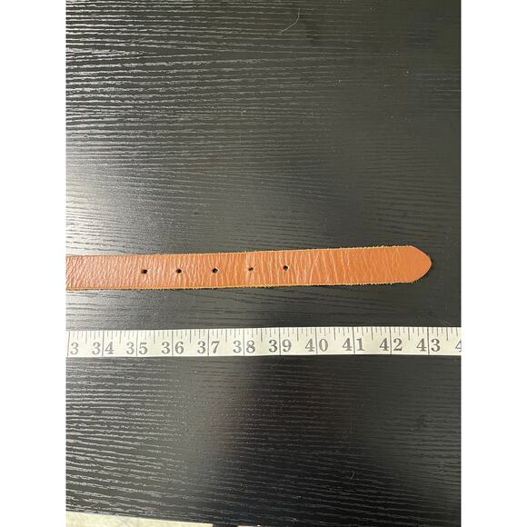 Preppy/boho Leather Belt with Rectangular Gold Tone Buckle - Picture 5 of 5